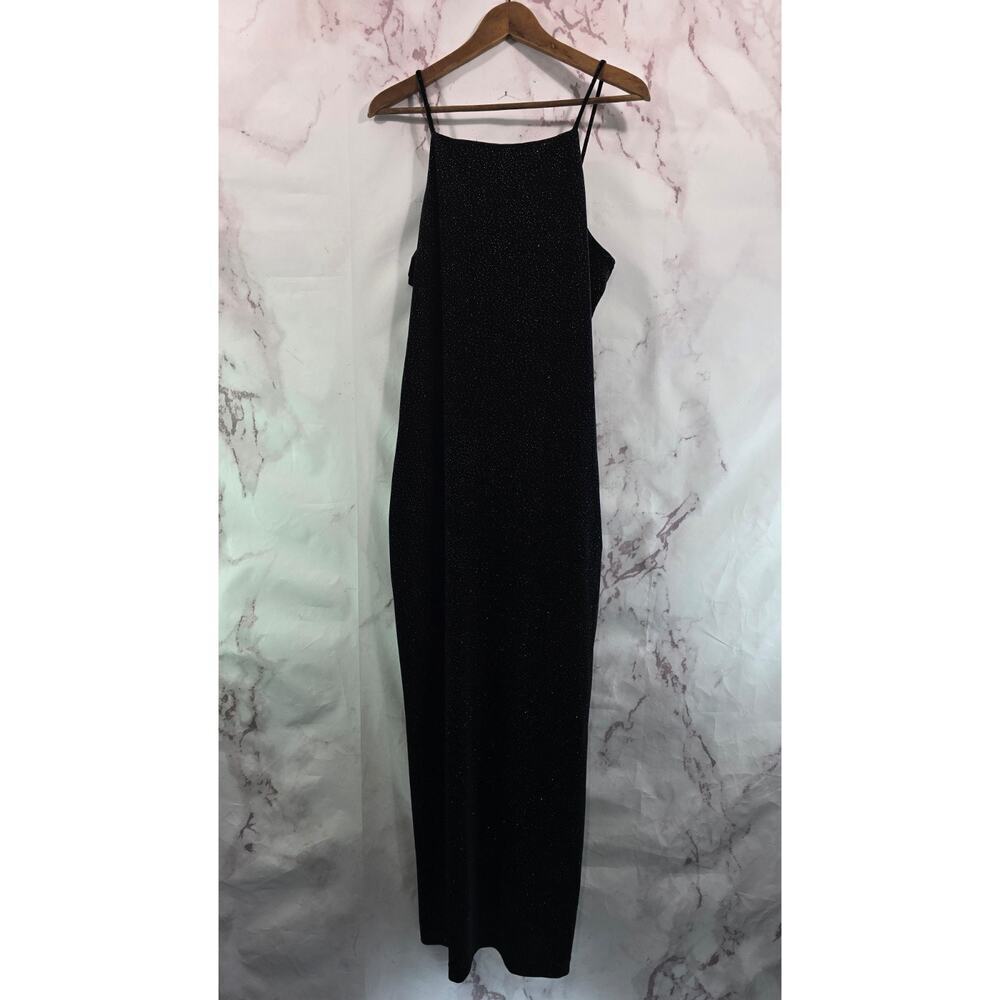Vintage Dress Womens Large 90s Y2K Black Velvet Whimsy Goth Gem Bling Slit